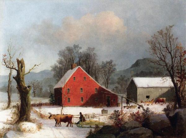 Winter Farmyard With Ox-drawn Sledge by George Henry Durrie