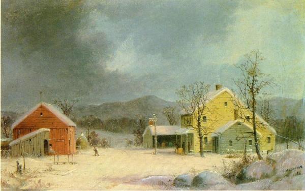 Yellow Farmhouse In Winter by George Henry Durrie