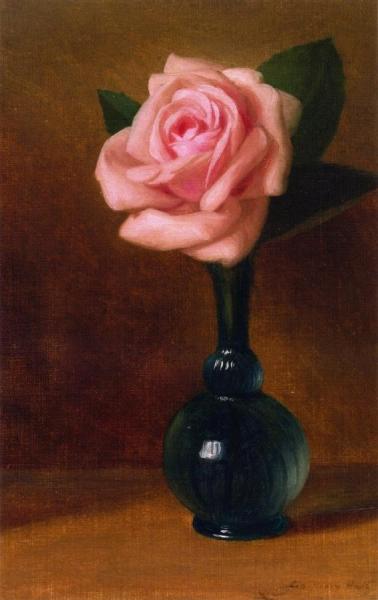 Still Life: Pink Rose In A Green Vase by George Henry Hall Oil Painting Reproductions