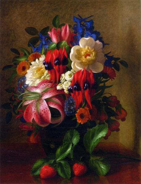 Still Life With Flowers And Strawberries by George Henry Hall