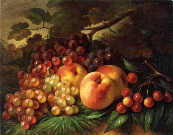 Still Life With Peaches And Grapes by George Henry Hall