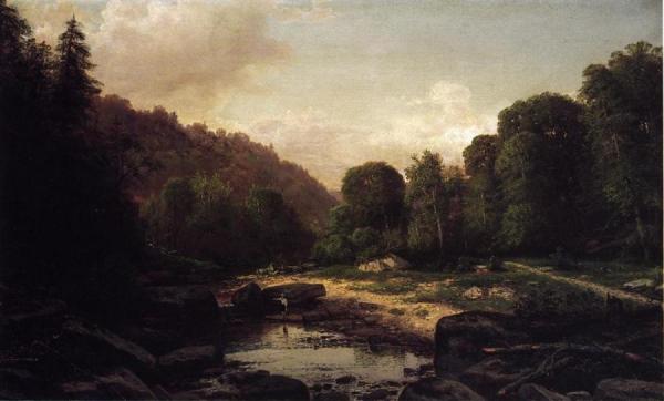 Boy Fishing In Mountain Stream, Mifflin County by George Hetzel Oil Painting Reproductions