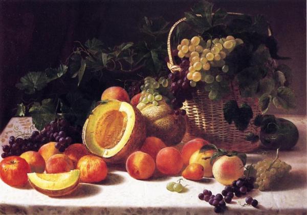 Still Life With Basket Of Grapes by George Hetzel