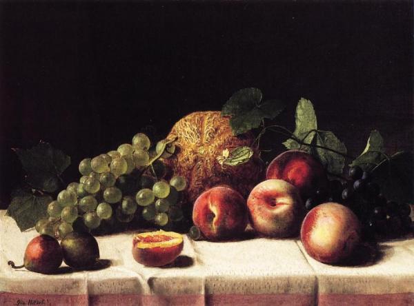 Still Life With Cantaloupe, Peaches And Grapes by George Hetzel
