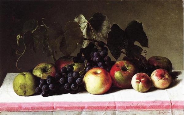 Still Life With Concord Grapes And Apples by George Hetzel