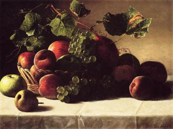 Still Life With Grapes And Peaches by George Hetzel