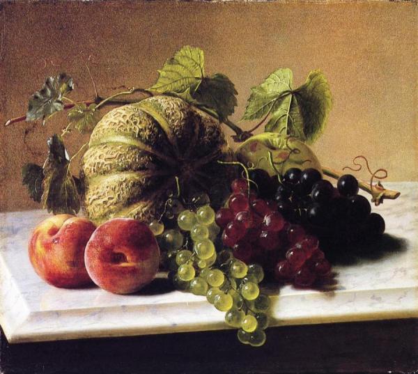 Still Life With Melons, Grapes by George Hetzel Oil Painting Reproductions
