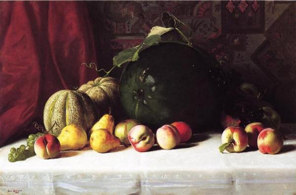 Still Life With Melons, Pears And Apples by George Hetzel