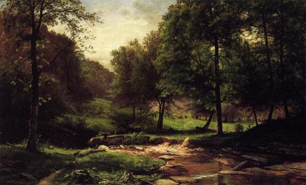 Stream With Field And Grazing Cattle by George Hetzel Oil Painting Reproductions