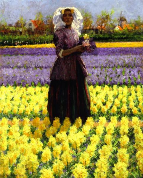 George Hitchcock Woman In A Field Of Hyacinths