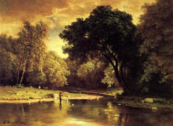 Fisherman In A Stream by George Inness