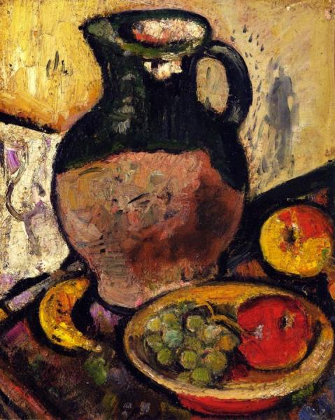 A Still Life Of Fruit And Green Jug by George Leslie Hunter