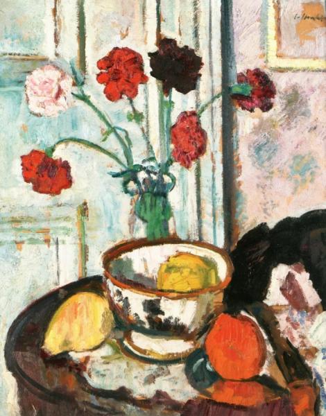 George Leslie Hunter Still Life With Carnations And Fruit