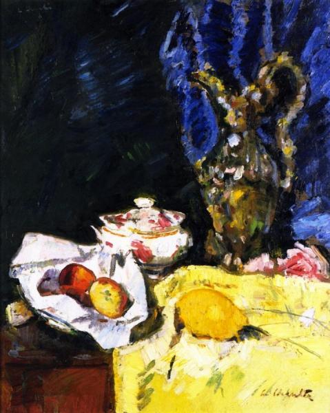 Still Life With Fruit, A Ewer And An Ecuelle On A Yellow Drape by George Leslie Hunter Oil Painting Reproductions