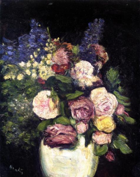 Still Life With Roses And Delphiniums by George Leslie Hunter Oil Painting Reproductions