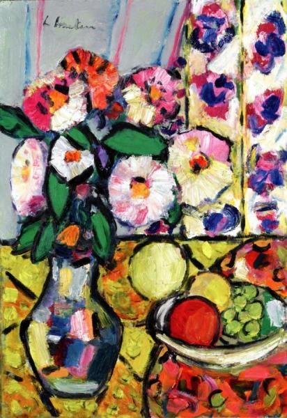 Still Life With Vase Of Dahlias by George Leslie Hunter