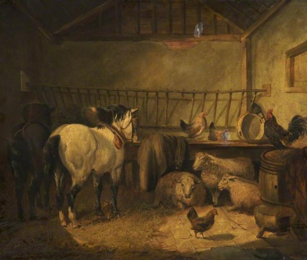 Animals In A Stable by George Morland