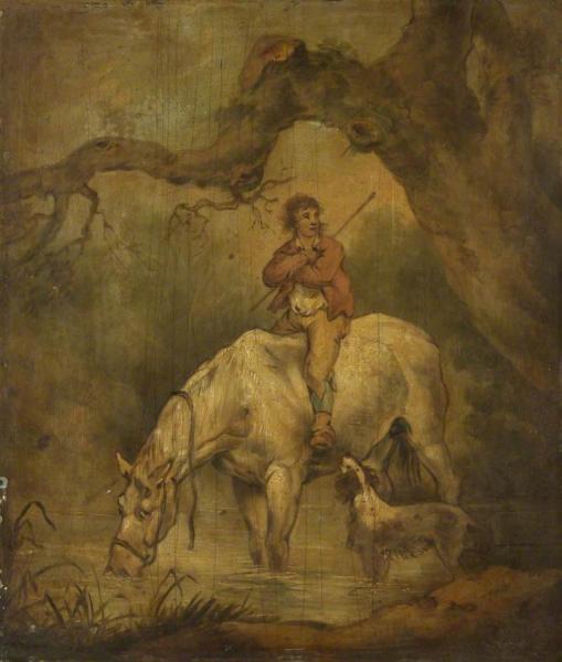 Boy Seated On A Drinking Horse by George Morland