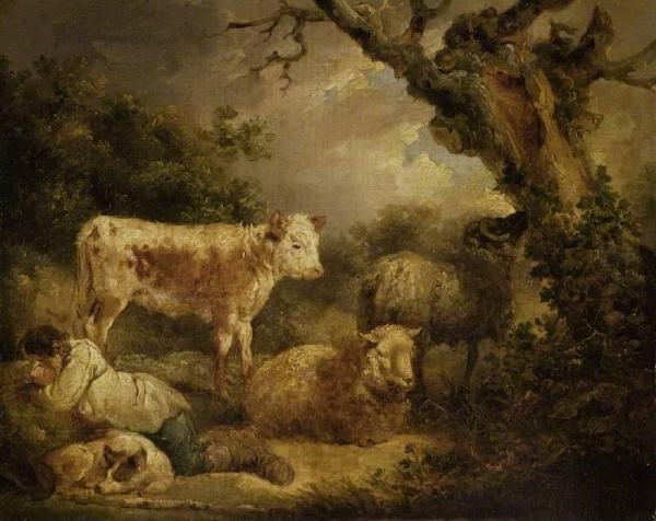 Calf And Sheep by George Morland Oil Painting Reproductions
