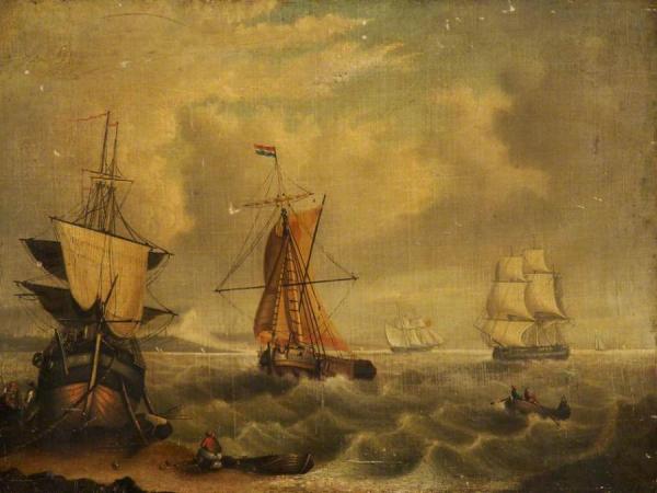 English And French Fishing Boats Off Yarmouth by George Morland