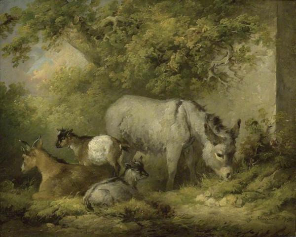 Farmyard Scene: A Donkey And Goats by George Morland