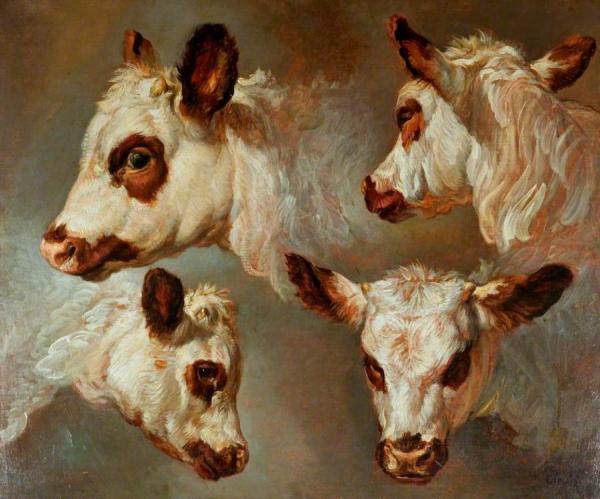 Four Studies Of Heads Of Cattle by George Morland