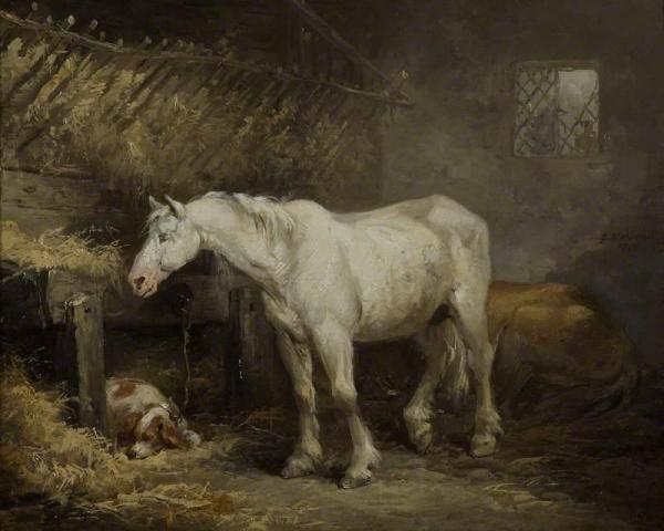 Horse And Dog In A Stable by George Morland