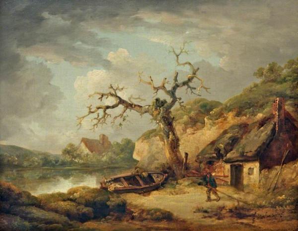 Lake Scene And A Cottage by George Morland