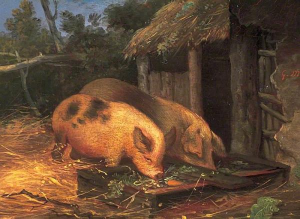 Pigs At A Trough by George Morland