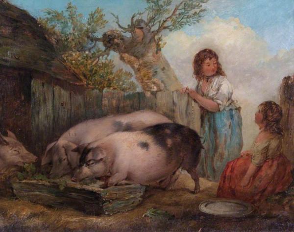 Pigs In A Farmyard by George Morland