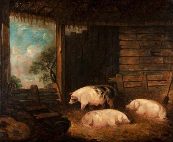 Three Pigs In A Byre by George Morland