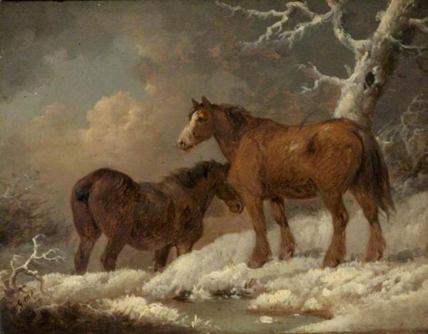 Two Horses In The Snow by George Morland