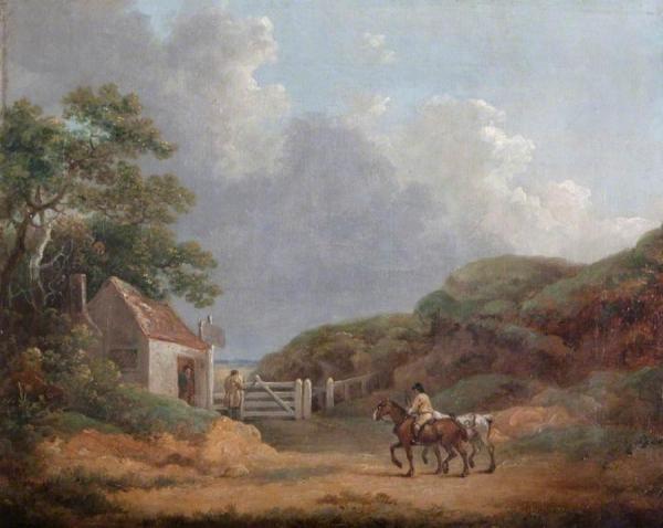 Wooded Landscape With A Toll Gate by George Morland