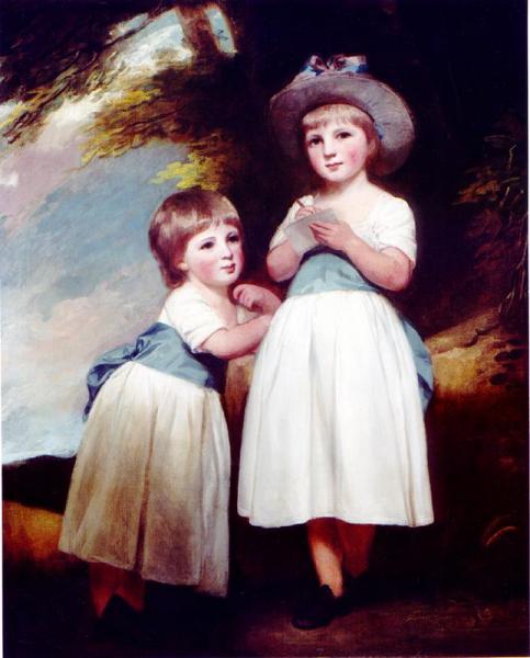 Portrait Of Two Children In A Landscape by George Romney