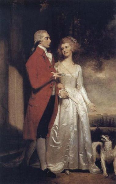 Sir Christopher And Lady Sykes Strolling In The Garden At Sledmere by George Romney