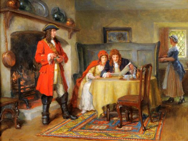 Interior Scene With A Lady And Gentleman Seated On A Bench by George Sheridan Knowles