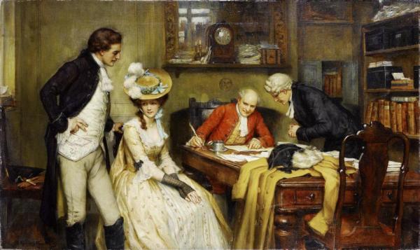 Signing The Marriage Contract,1905 by George Sheridan Knowles