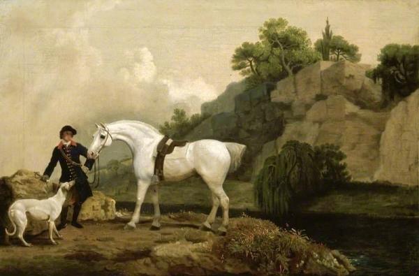 A Grey Hunter With A Groom And A Greyhound At Cheswell Crags by George Stubbs