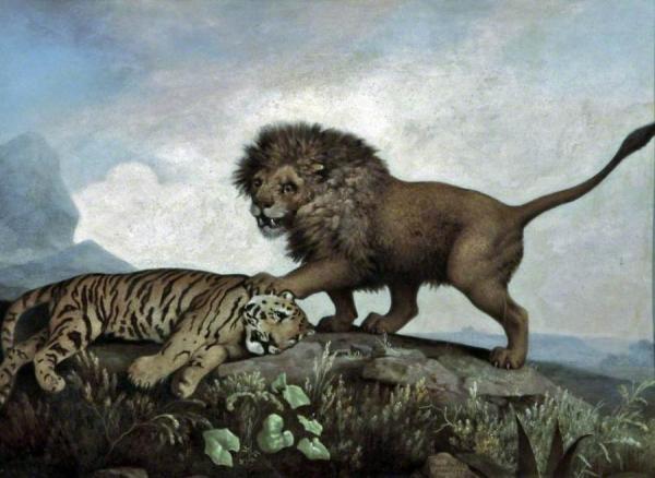 A Lion And A Tiger by George Stubbs Oil Painting Reproductions