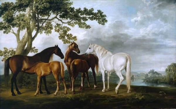 Mares And Foals In A River Landscape by George Stubbs