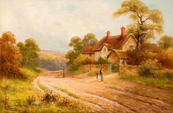 Country Lane With Cottage by George Turner