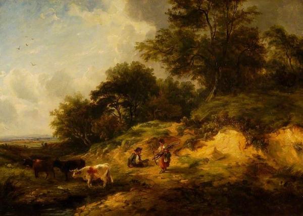 Landscape, Peasants And Cattle by George Turner