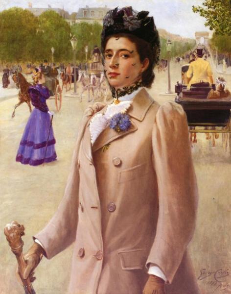 Portrait Of A Lady On The Champs Elysees by George Vaughan Curtis