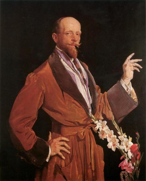 Self-portrait With Gladioli by George W. Lambert