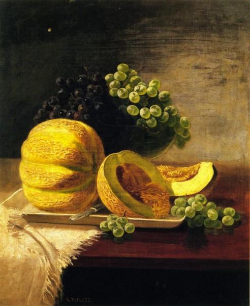 Still Life With Cantaloupe And Grapes by George W. Platt Oil Painting Reproductions