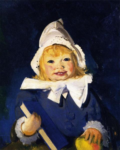 Jean With Blue Book And Apple by George Wesley Bellows
