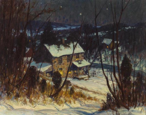 George William Sotter Bucks County, Riverside Nocturnal Winter Landscape