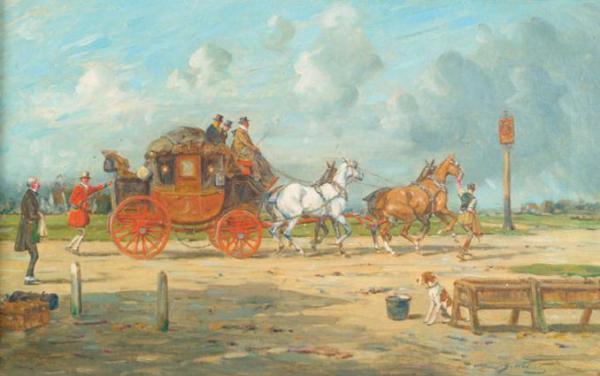 London And Exeter Coach Arriving At A Staging Inn by George Wright