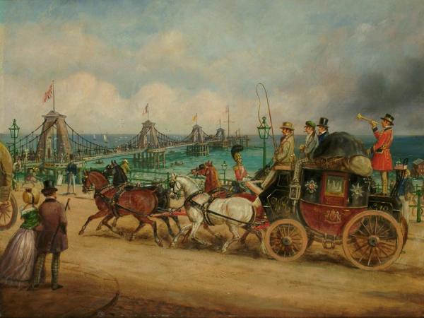 The Portsmouth To Hastings Mail Coach Passing The Old Chain Pier, Brighton by George Wright