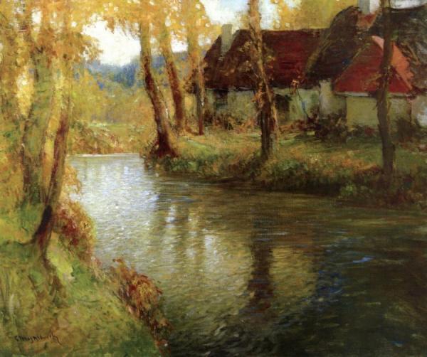 Cottages By River, Summer by Georges Ames Aldrich